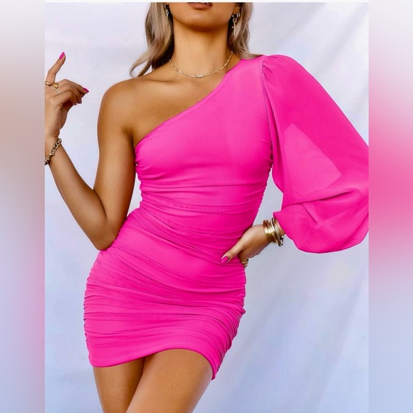 anrabess Dresses & Skirts - Elegant Pink One-Shoulder Dress